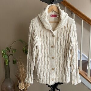 Vintage Cream Color Knit Hoodie Cardigan Made in USA Size Small